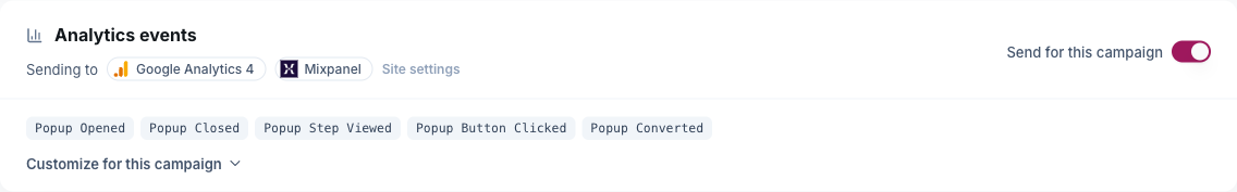 The campaign card: tools and event names inherited from the site.