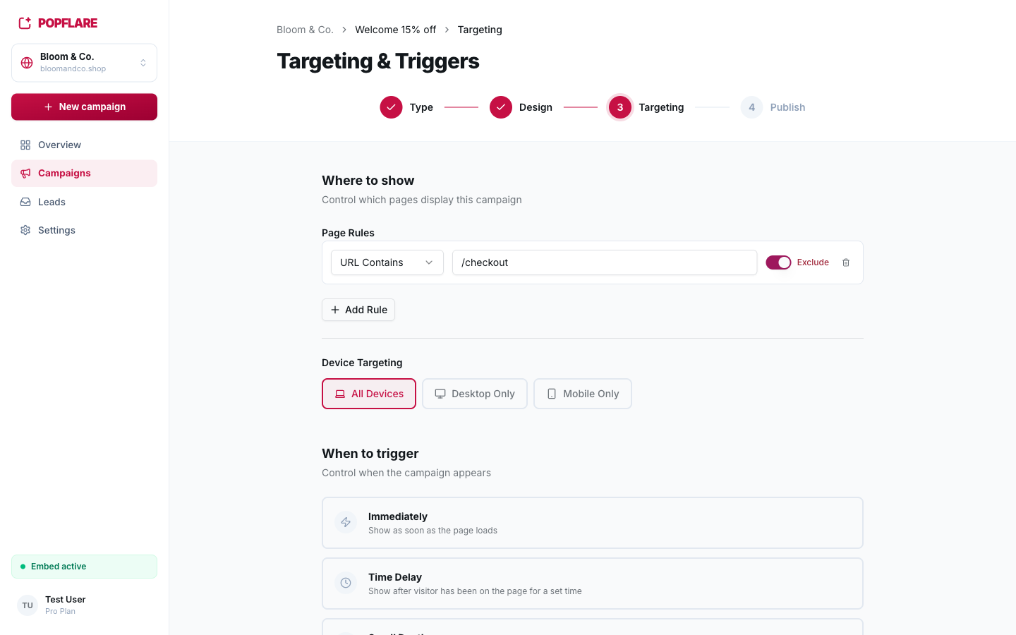Step 3 of the wizard: Targeting & Triggers.